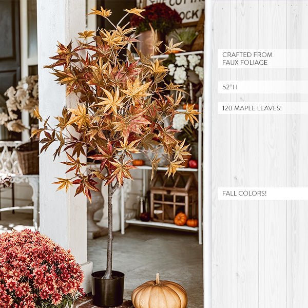 52 Inch Potted Foliage Maple Leaf Faux Tree - Napa Valley Wildflower Co.
