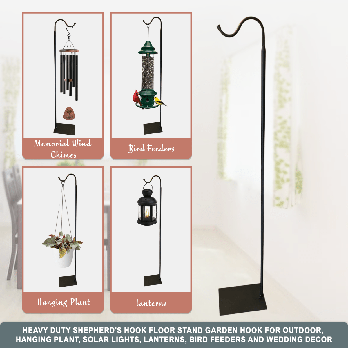 60" Adjustable Heavy - Duty Shepherd's Hook Floor Stand - Napa Valley Wildflower Co.