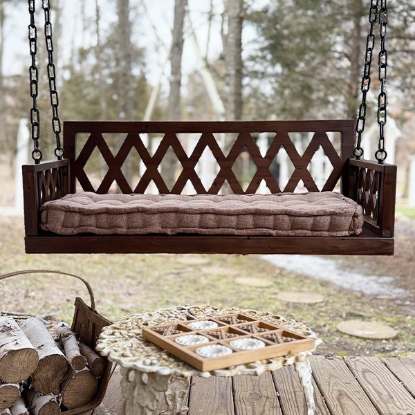 Brown Porch Swing with Cushion - Napa Valley Wildflower Co.