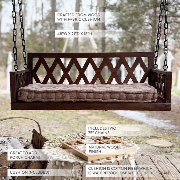 Brown Porch Swing with Cushion - Napa Valley Wildflower Co.