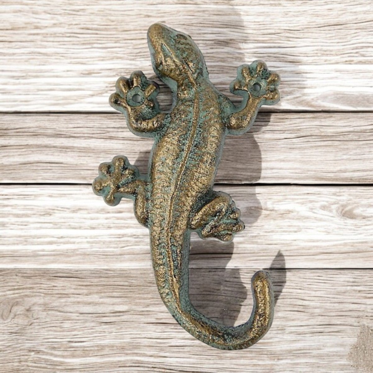 Charming Green & Gold Cast Iron Gecko Wall Hook - Napa Valley Wildflower Co.