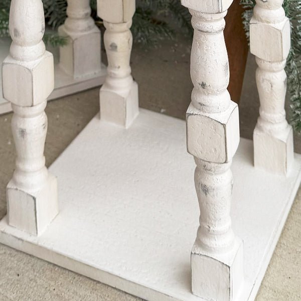 Distressed White Turned Wooden Open Lanterns, Set of Two - Napa Valley Wildflower Co.