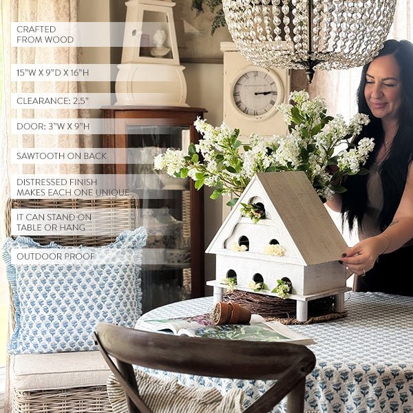 Distressed White Wood Functional Bird House | Outdoor Rated - Napa Valley Wildflower Co.