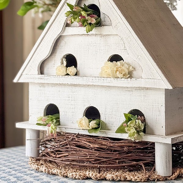 Distressed White Wood Functional Bird House | Outdoor Rated - Napa Valley Wildflower Co.
