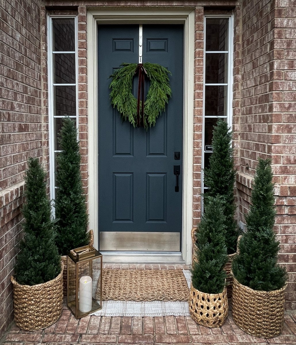 Faux Norfolk Pine Wreath with Dark Brown Velvet Bow - Napa Valley Wildflower Co.