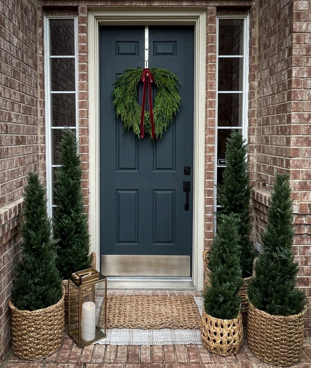 Faux Norfolk Pine Wreath with Red Velvet Bow - Napa Valley Wildflower Co.