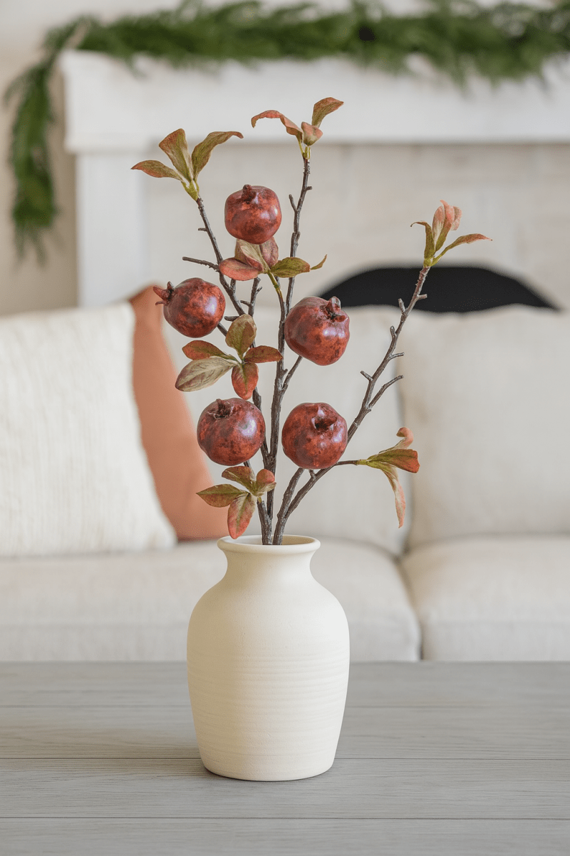 Faux Pomegranate Stem with Leaves - Napa Valley Wildflower Co.