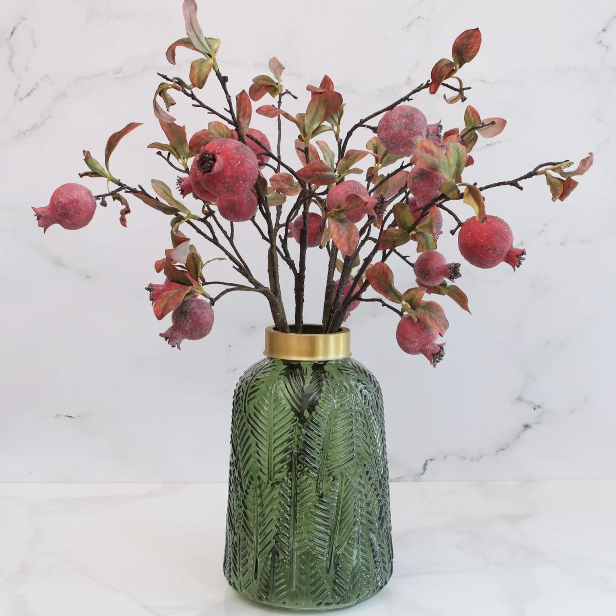 Faux Pomegranate Stem with Leaves - Napa Valley Wildflower Co.
