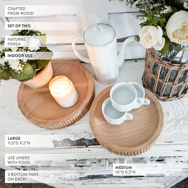 Fluted Wooden Display Trays, Set of Two - Napa Valley Wildflower Co.