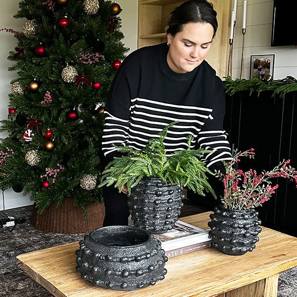 Handcrafted Textured Outdoor Matte Black Planters, Set of 3 - Napa Valley Wildflower Co.