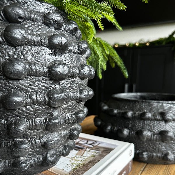 Handcrafted Textured Outdoor Matte Black Planters, Set of 3 - Napa Valley Wildflower Co.