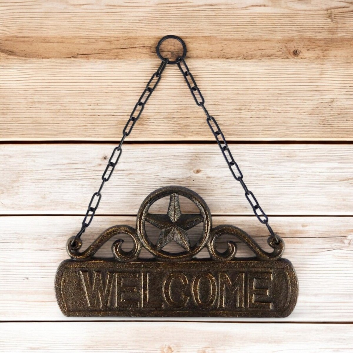 Hearty Greeting Cast Iron Welcome Plaque with Chain - Napa Valley Wildflower Co.