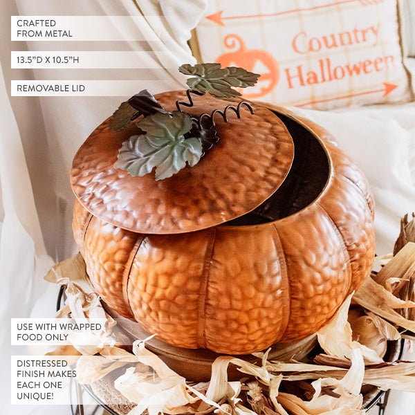 Indoor/Outdoor Metal Pumpkin with Lid - Napa Valley Wildflower Co.