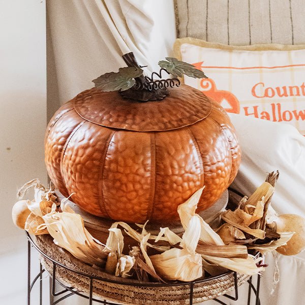 Indoor/Outdoor Metal Pumpkin with Lid - Napa Valley Wildflower Co.