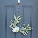Modern Teardrop Wreath with White Peonies & Eucalyptus - Napa Valley Wildflower Co.