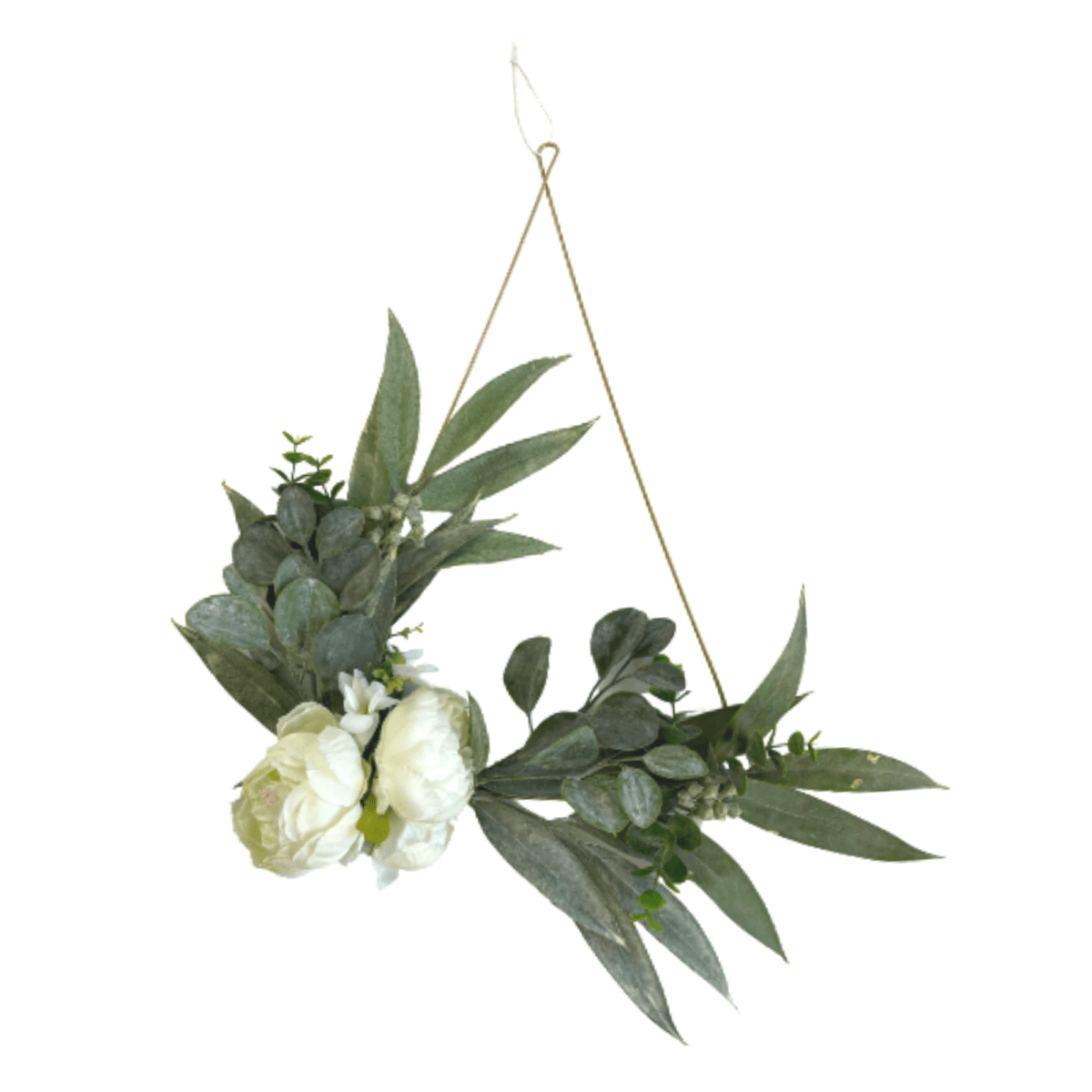 Modern Teardrop Wreath with White Peonies & Eucalyptus - Napa Valley Wildflower Co.