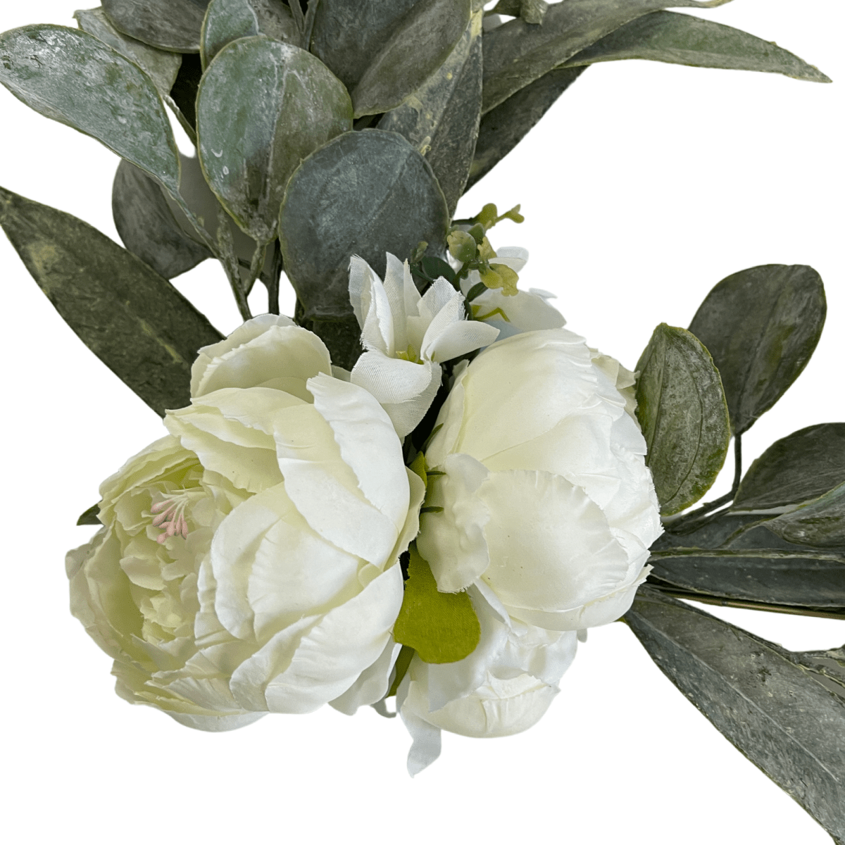 Modern Teardrop Wreath with White Peonies & Eucalyptus - Napa Valley Wildflower Co.