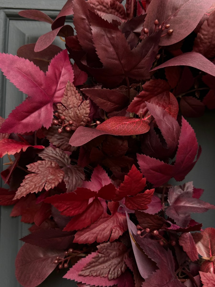 Moody Burgundy Fall & Halloween Wreath with Black Velvet Bow - Napa Valley Wildflower Co.