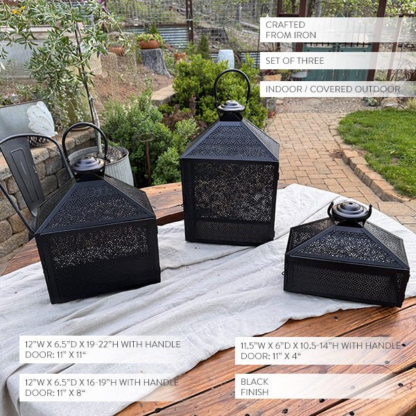 Perforated Iron Metal Lanterns, Set of Three - Napa Valley Wildflower Co.