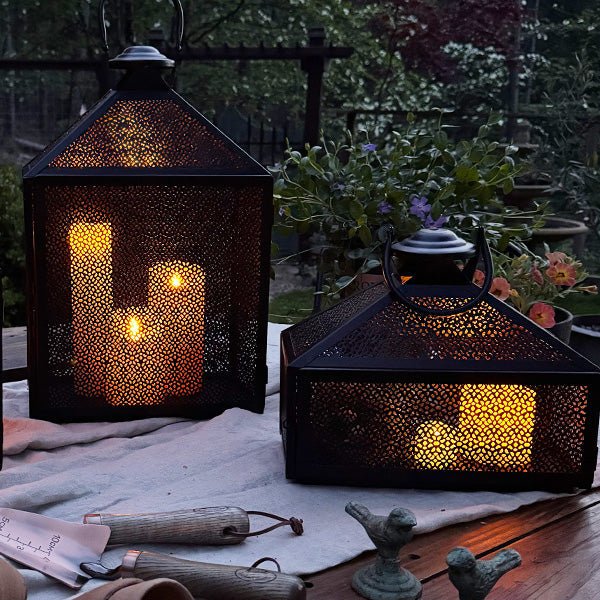 Perforated Iron Metal Lanterns, Set of Three - Napa Valley Wildflower Co.