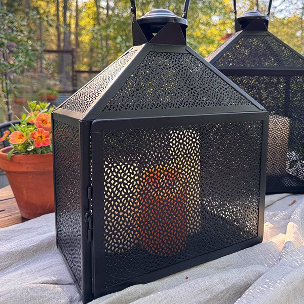 Perforated Iron Metal Lanterns, Set of Three - Napa Valley Wildflower Co.