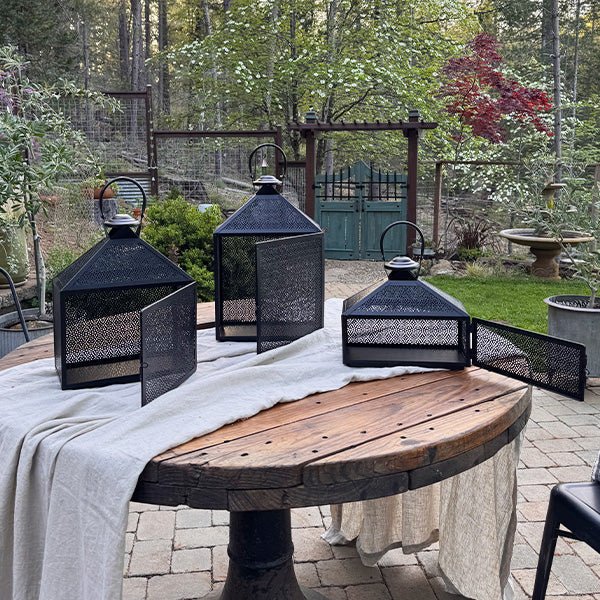 Perforated Iron Metal Lanterns, Set of Three - Napa Valley Wildflower Co.