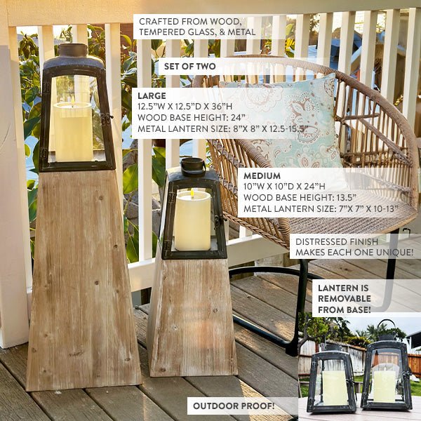 Removable Metal Lanterns with Wood Base, Set of Two - Napa Valley Wildflower Co.