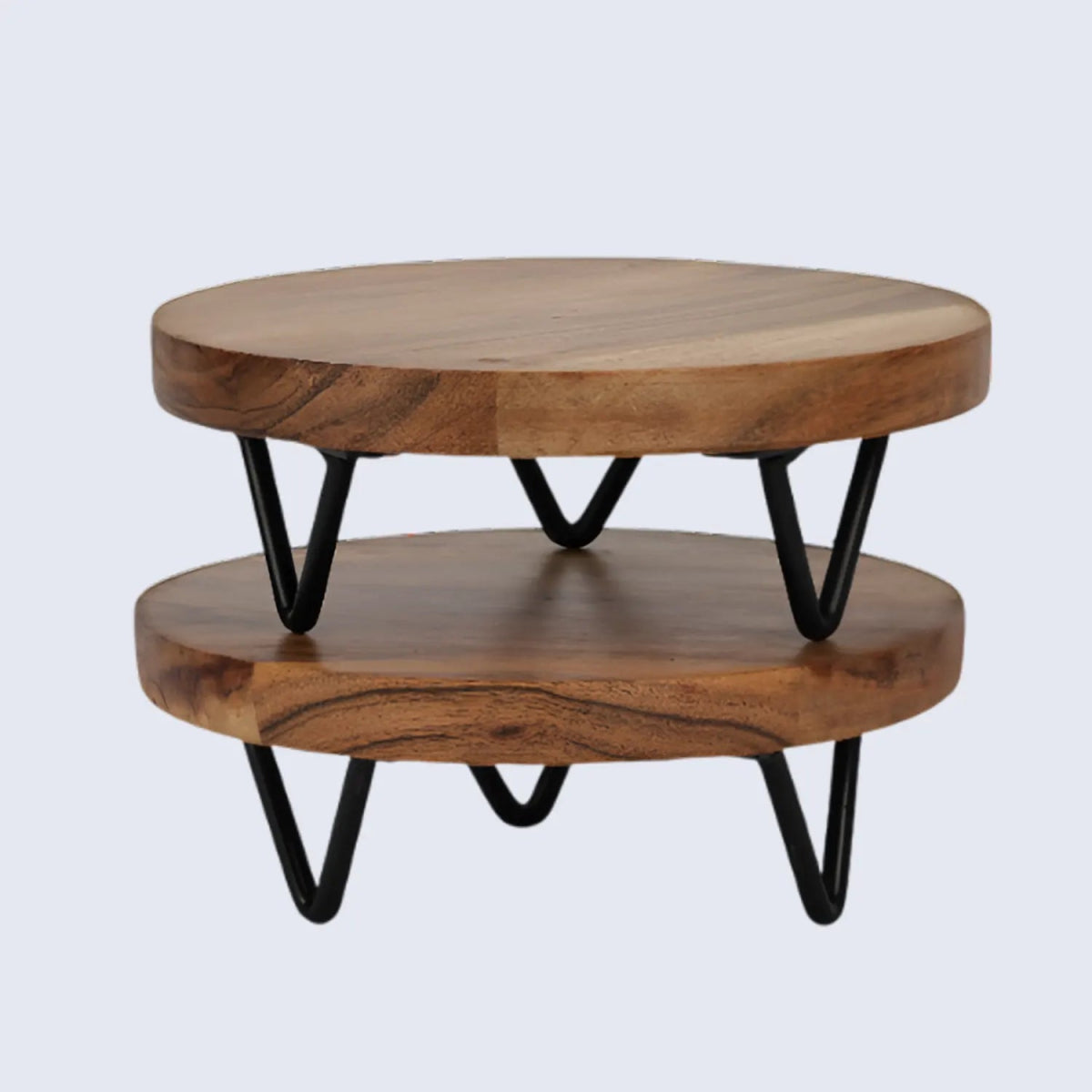 Round Trivet Acacia Wood Plant Stand, Pack of 2, Centre - Weighted, 6 & 8 Inch - Napa Valley Wildflower Co.