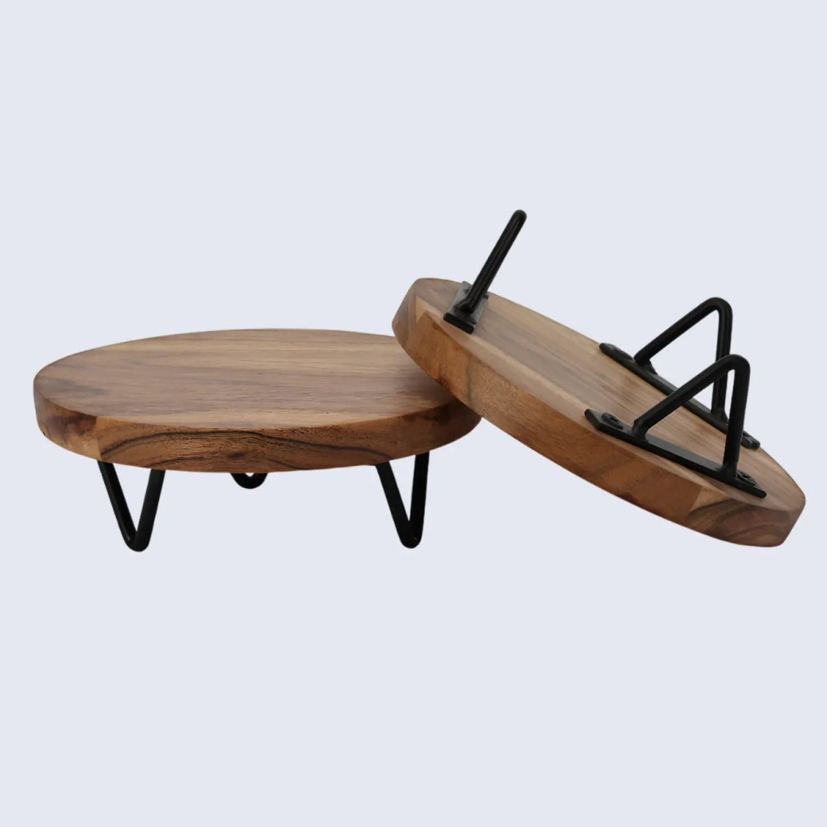 Round Trivet Acacia Wood Plant Stand, Pack of 2, Centre - Weighted, 6 & 8 Inch - Napa Valley Wildflower Co.