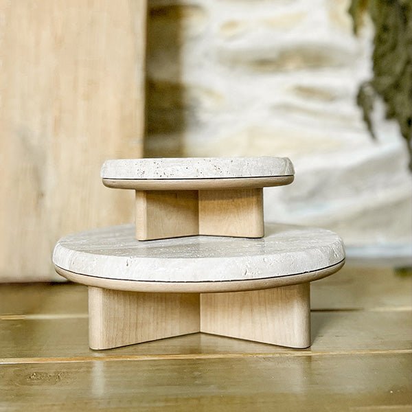 Stone Top Wood Round Decorative Risers, Set of Two - Napa Valley Wildflower Co.