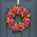 Summer Pink & Orange Peony Wreath - Napa Valley Wildflower Co.