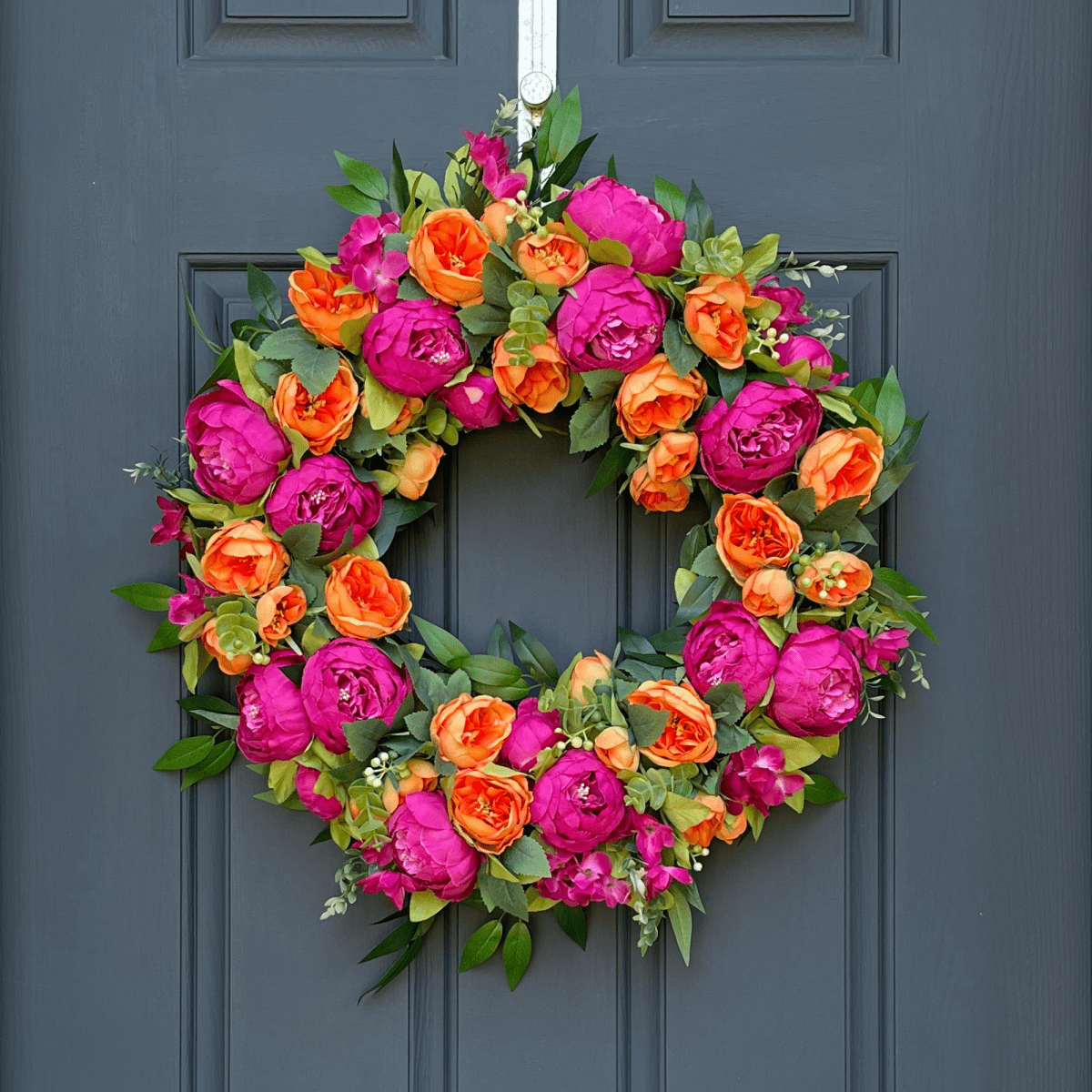 Summer Pink & Orange Peony Wreath - Napa Valley Wildflower Co.
