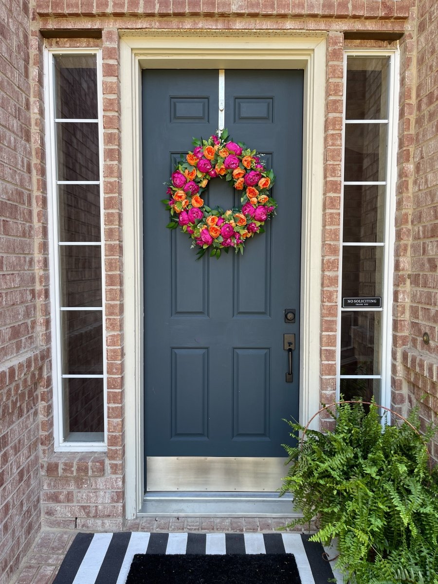 Summer Pink & Orange Peony Wreath - Napa Valley Wildflower Co.