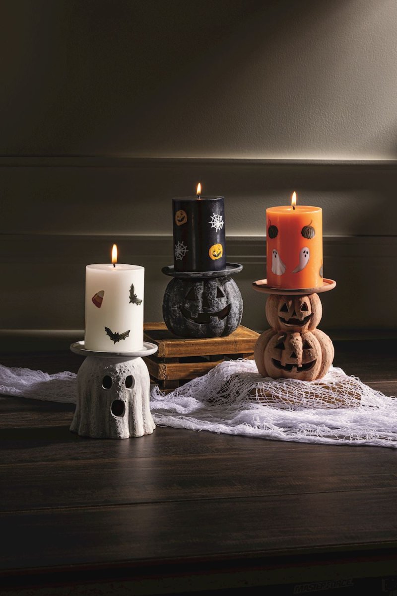 Terracotta Halloween Pillar Candle Holders | 3 Styles - Napa Valley Wildflower Co.
