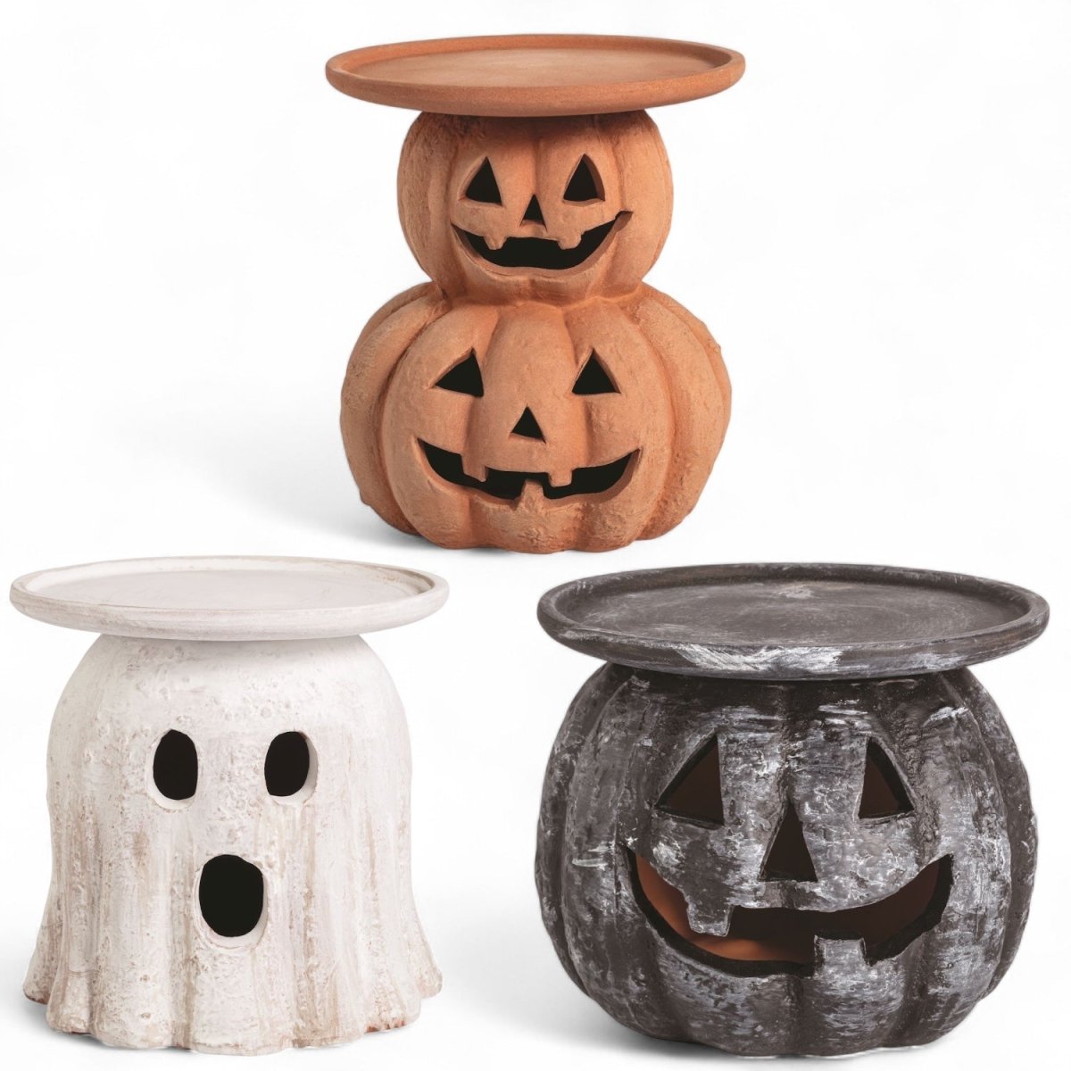 Terracotta Halloween Pillar Candle Holders | 3 Styles - Napa Valley Wildflower Co.