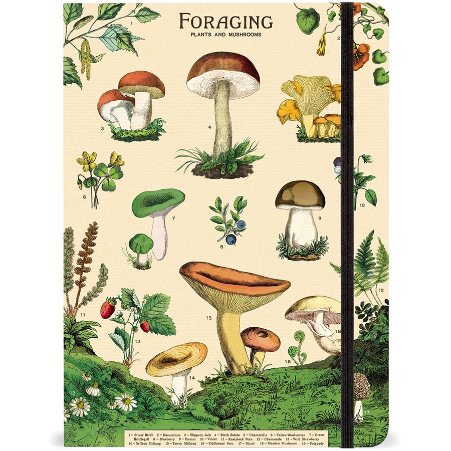Vintage - Inspired Foraging Mushroom Notebook Journal with Elastic Closure - Napa Valley Wildflower Co.