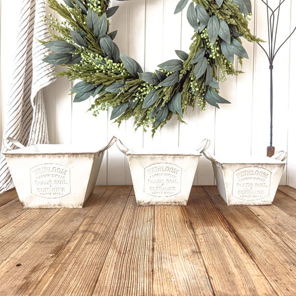 Vintage Inspired Heirloom Garden Supply Metal Planters, Set of Three - Napa Valley Wildflower Co.