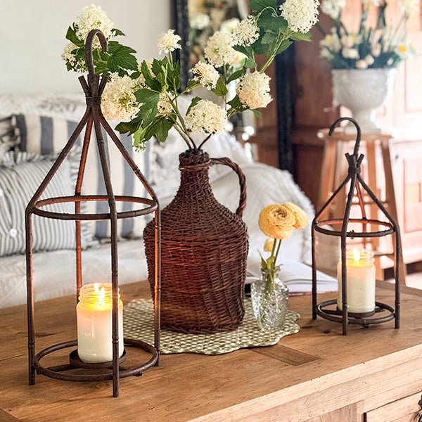Vintage Inspired Open Cage Candle Lanterns, Set of Two - Napa Valley Wildflower Co.