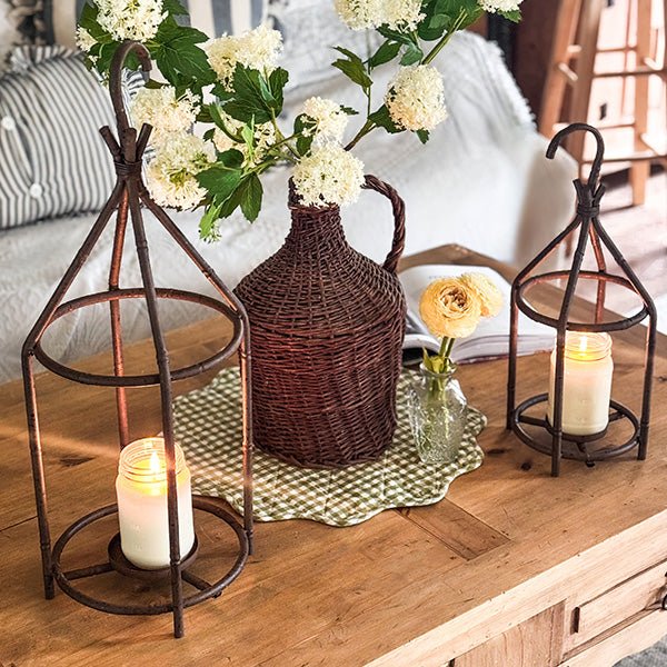Vintage Inspired Open Cage Candle Lanterns, Set of Two - Napa Valley Wildflower Co.