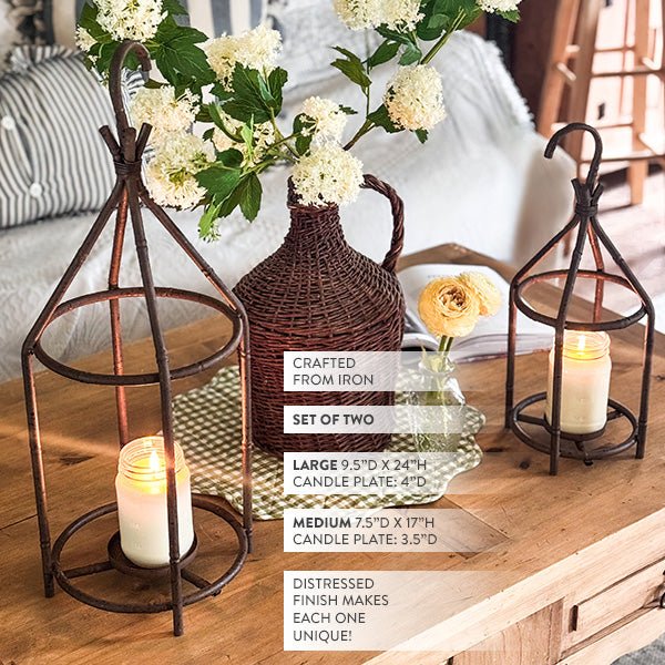 Vintage Inspired Open Cage Candle Lanterns, Set of Two - Napa Valley Wildflower Co.