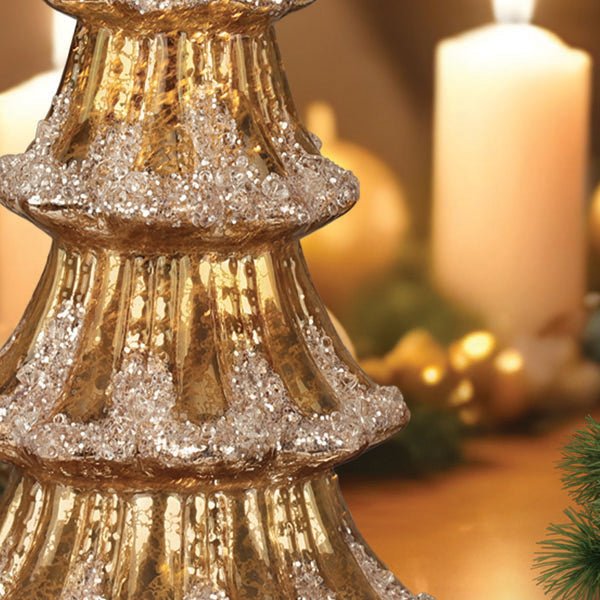 12" Lit Gold Mercury Glass Tabletop Tree | Vintage Glow - Napa Valley Wildflower Co.