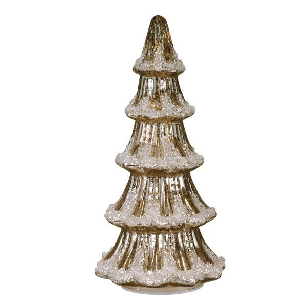 12" Lit Gold Mercury Glass Tabletop Tree | Vintage Glow - Napa Valley Wildflower Co.