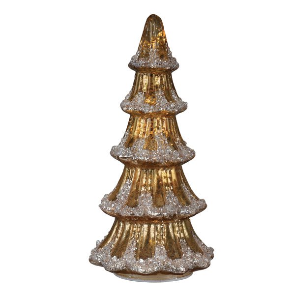 12" Lit Gold Mercury Glass Tabletop Tree | Vintage Glow - Napa Valley Wildflower Co.