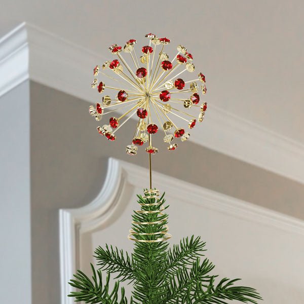 12" Red Crystal Burst Tree Topper | Dramatic Holiday Splendor - Napa Valley Wildflower Co.