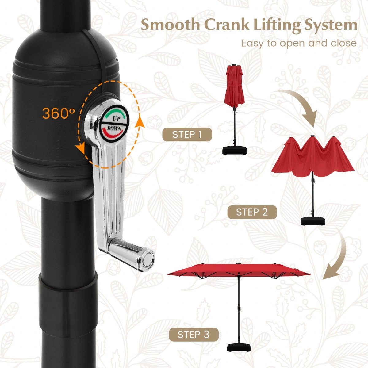 13 FT Double - Sided Patio Umbrella with Solar Lights – Outdoor Garden & Pool Umbrella (Red) - Napa Valley Wildflower Co.