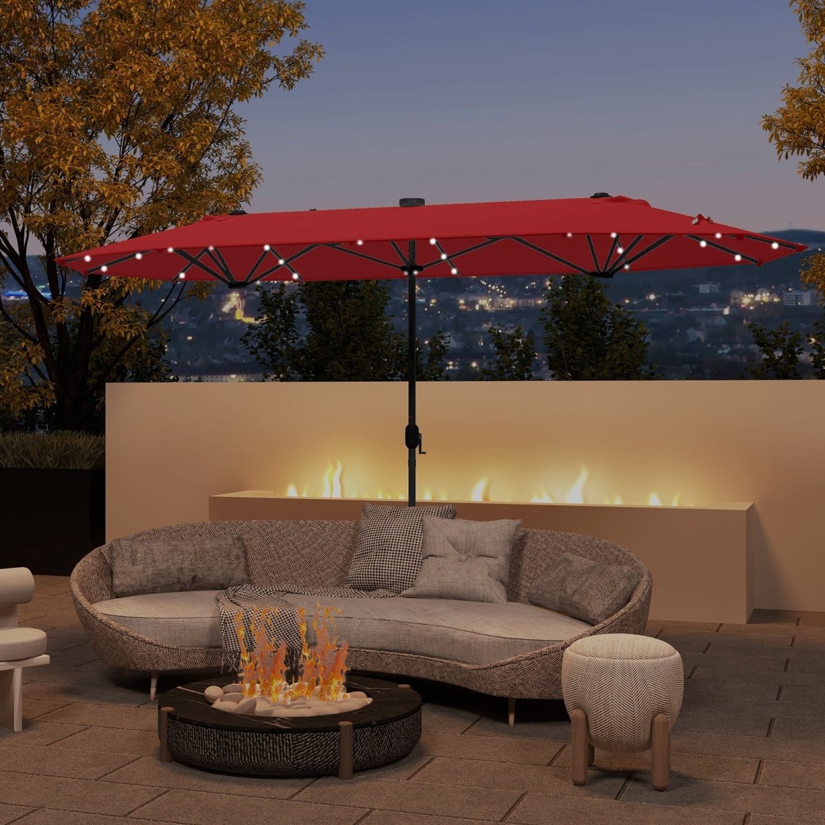 13 FT Double - Sided Patio Umbrella with Solar Lights – Outdoor Garden & Pool Umbrella (Red) - Napa Valley Wildflower Co.