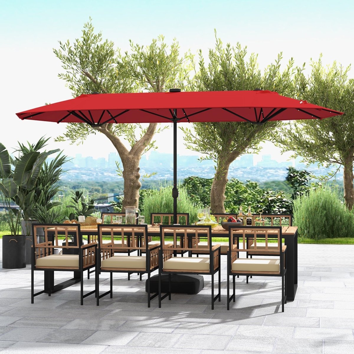 13 FT Double - Sided Patio Umbrella with Solar Lights – Outdoor Garden & Pool Umbrella (Red) - Napa Valley Wildflower Co.