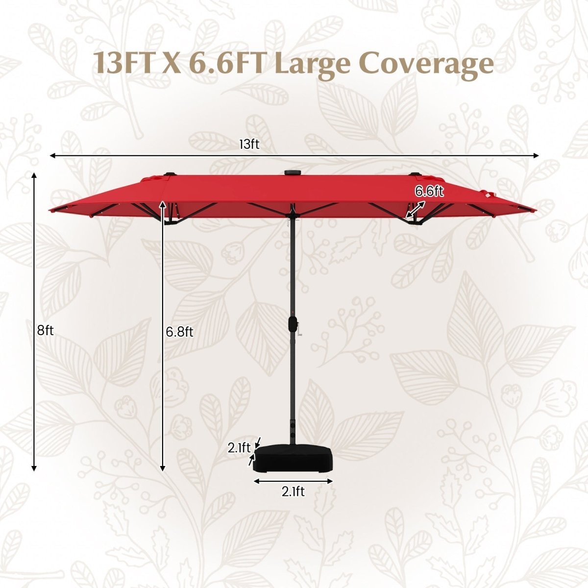 13 FT Double - Sided Patio Umbrella with Solar Lights – Outdoor Garden & Pool Umbrella (Red) - Napa Valley Wildflower Co.