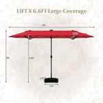 13 FT Double - Sided Patio Umbrella with Solar Lights – Outdoor Garden & Pool Umbrella (Red) - Napa Valley Wildflower Co.
