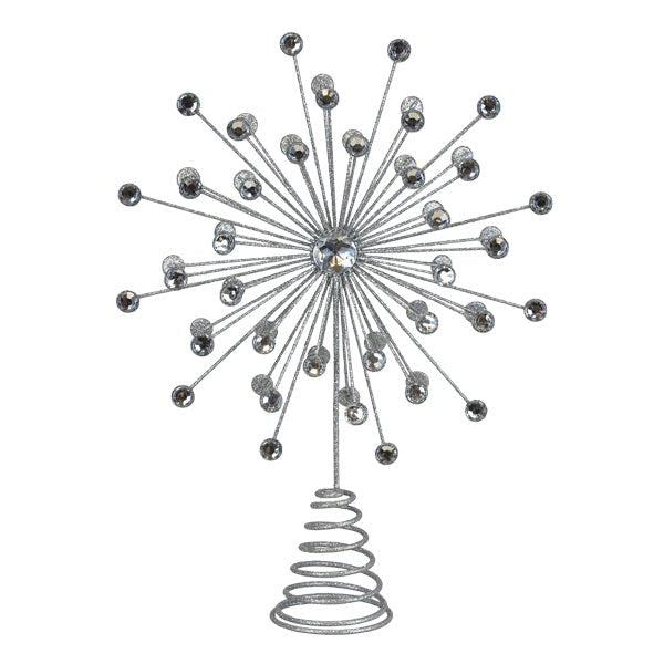 13" Silver Crystal Burst Tree Topper | Mid - Century Modern Elegance - Napa Valley Wildflower Co.